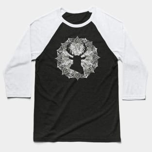 White Mandala Circle Deer Baseball T-Shirt